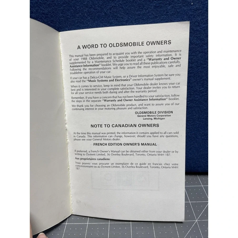 Original 1988 Oldsmobile Cutlass Ciera & Cruiser Owners Operators Manual 88